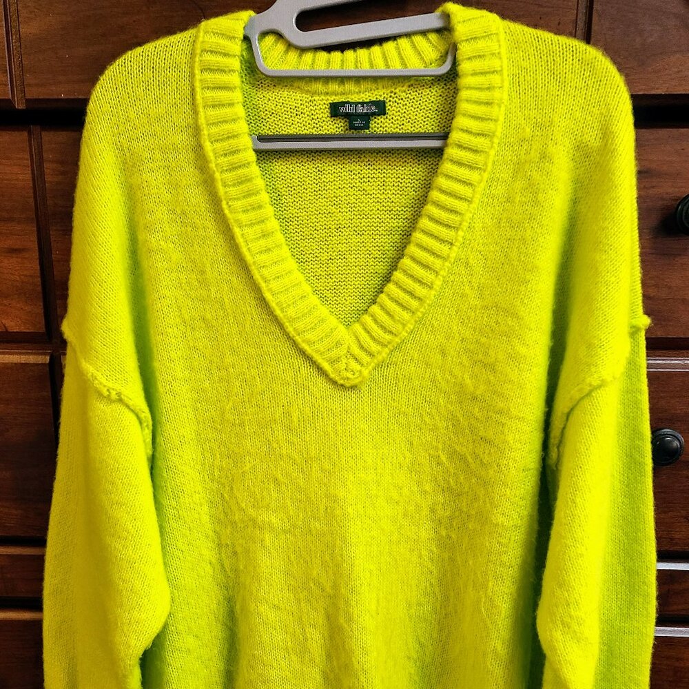Chartreuse V-Neck Sweater, Large